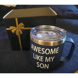 Insulated Stainless Steel Coffee Mug with Sliding Lid - Awesome Like My Son NIB